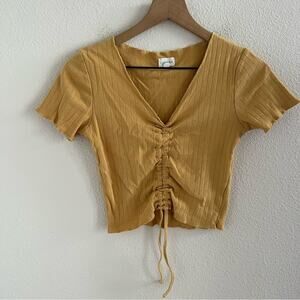 GHANDA Yellow Mustard Baby Tee Shirt T-Shirt Y2K Cinched 90s Medium